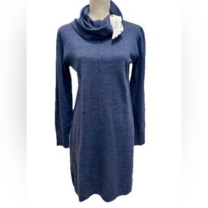 Aggel NWT Blue Knit Sweater Dress Cowl Neck Lightweight Wool Blend Comfy Casual